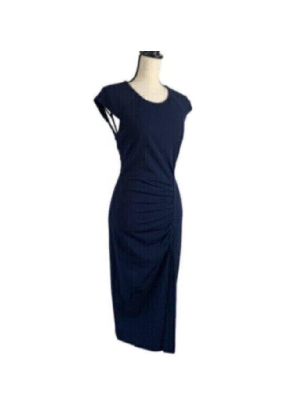 NWT Calvin Klein Navy Blue Side-Ruched Scuba Crepe Sheath Dress - Picture 7 of 17